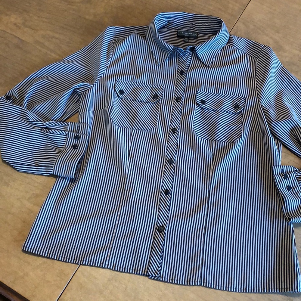 Elementz Vertical Striped Button Down - Petite Med - image 1